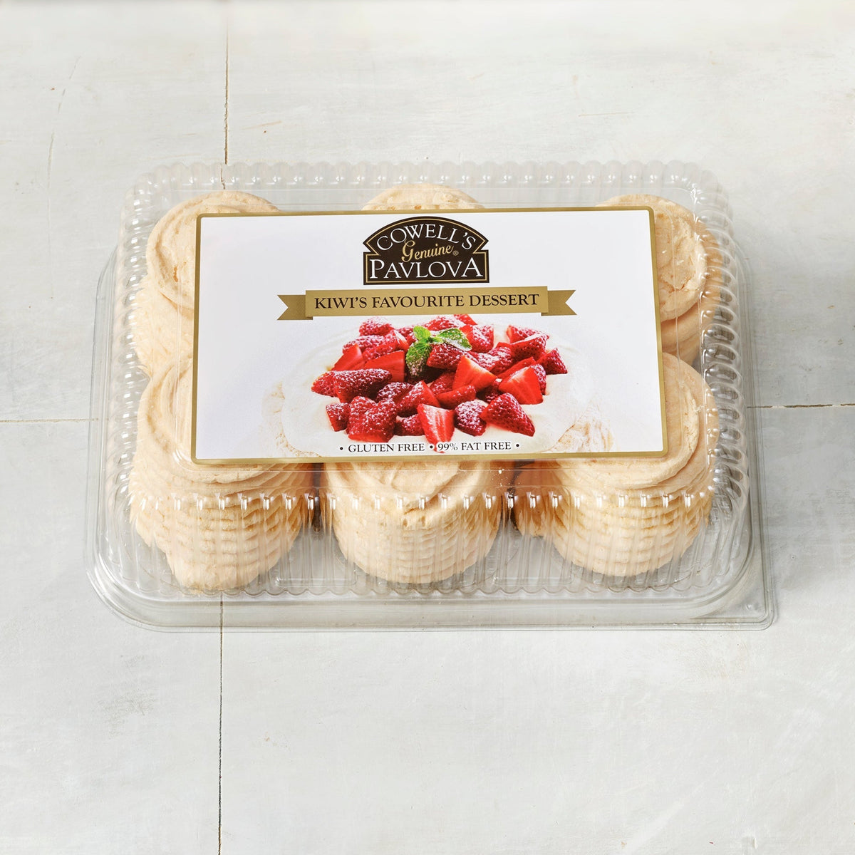 Cowell's Mini Pavlovas 6 pack in packaging