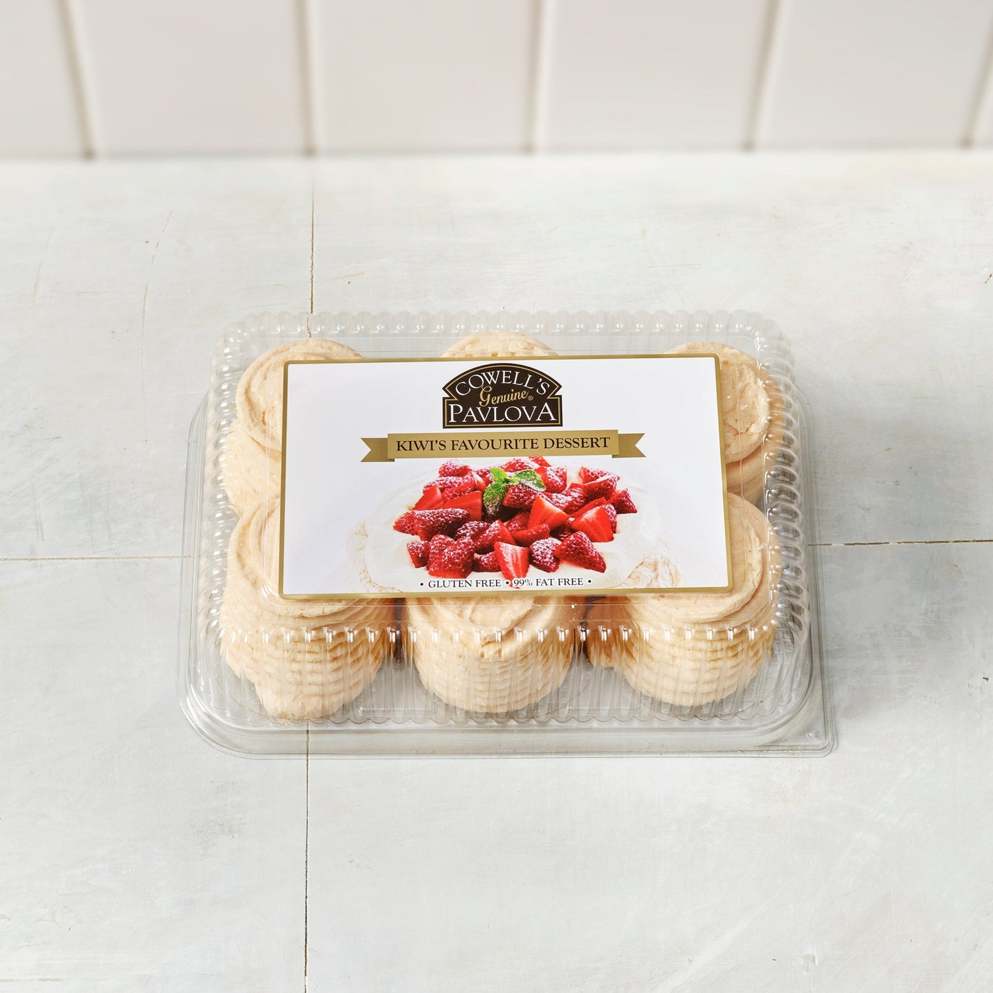 Cowell's Mini Pavlovas 6 pack in packaging